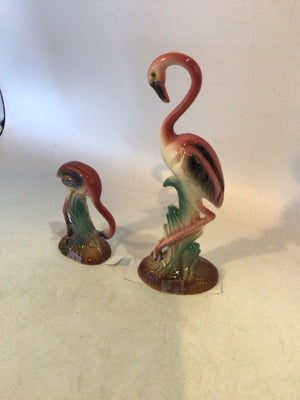 Vintage Pink/Green Ceramic Flamingo Pair Figurine