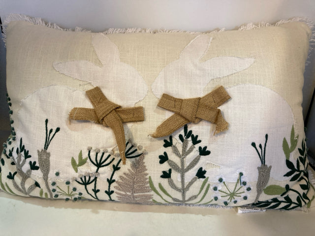Spring Cream/Green Linen Bunnies Plant Pillow
