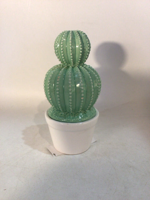 Green/White Ceramic Cactus Figurine