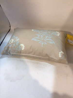 Down Beige/Blue Cotton Rectangle Pillow