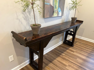 Arhaus Rustic Wood Hand Carved Console Brown Table