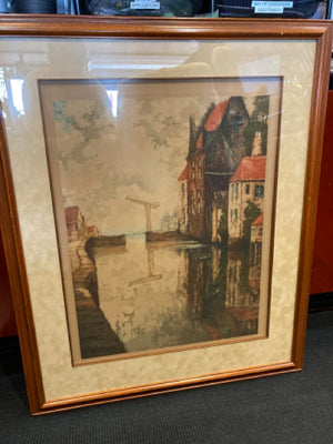 Signed Multi-Color Town Canal Framed Art