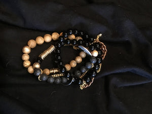 Rose Gold Black Set of 3 Onyx Bracelet