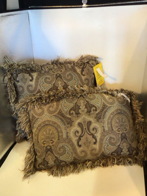 Brown/Tan Polyester Medallion Fringe Pillow Set