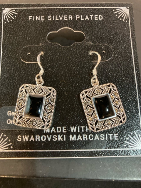 Swarovski Silver Plated Black Marcasite Earrings