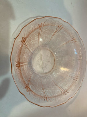 Depression Glass Etched Pink Glass Cherry Blossoms Bowl