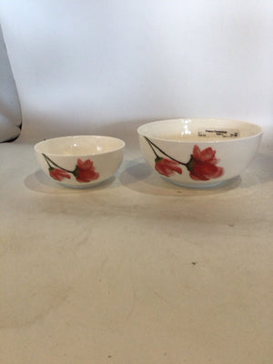 Mikasa Pair White/Red China Floral Bowl Set