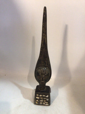 Ethnic Gray Wood Face Figurine
