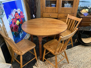 4 Piece Set Wood Round 3 Chairs Brown Table & Chairs