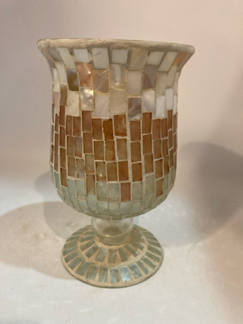 Footed Ivory/Brown Capiz Shell Metallic Vase