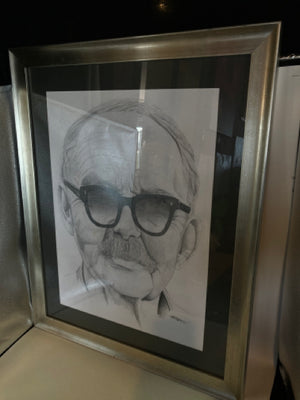 Signed Drawing Man Glasses Framed Art