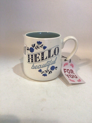 Sheffield White/Blue Ceramic Hello Mug