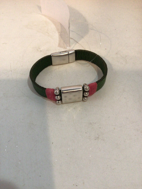 Leather Green/Pink Bracelet