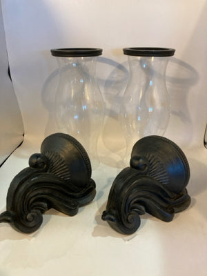 Hurricane Black Resin & glass Pair Carved Hanging Sconce