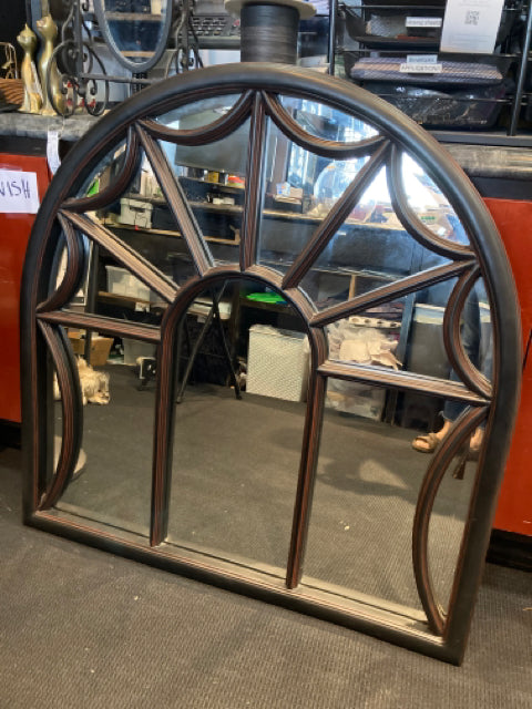 Black Wood Arched Divided Mirror