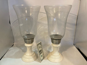 Cream/Clear Wood/Glass Pair Candle Holder