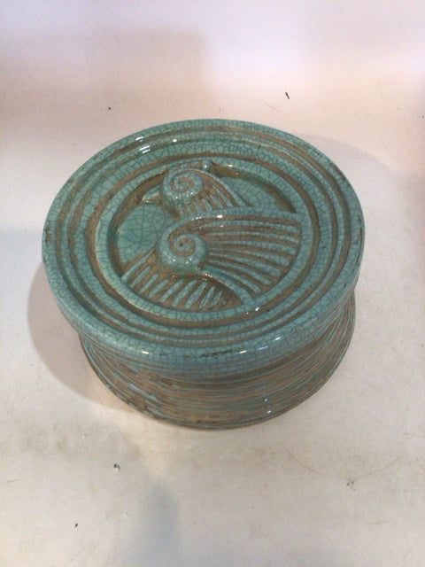 Uttermost Lidded Pottery Peacock Aqua Box