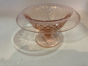 Footed Pink Glass Diamond Bowl