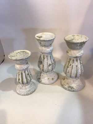 Set of 3 White Plaster Pillar Candle Holders