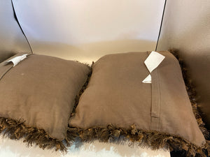 Brown Poly Blend Fringe Pillow Set