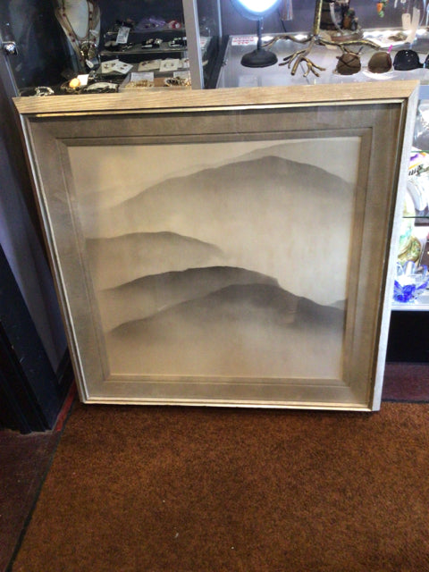 Signed Cream/Gray Mountains Framed Art
