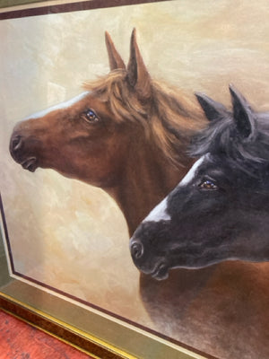Signed Brown/black Horses Framed Art