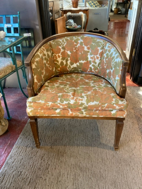 Vintage Arm Embroidered Floral Accent Orange/Green Chair