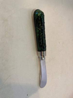 TAG Spreader Green Glass & Metal Cheese Utensils