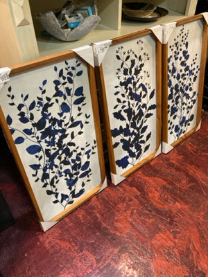 Set of 3 Blue/White Botanicals Branches Framed Art