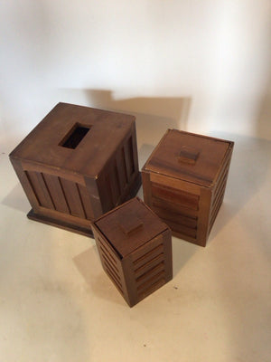 3 piece Brown Wood Tissue box holder