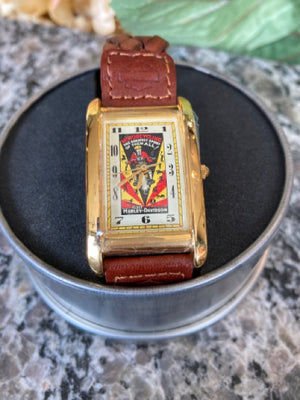 Harley Davidson Brown/Gold Leather Watch