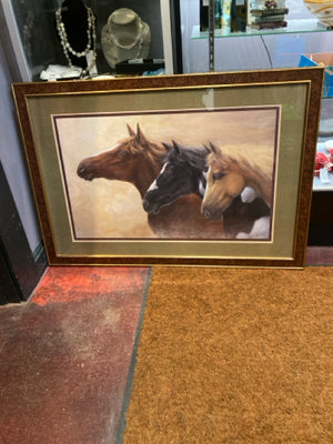 Signed Brown/black Horses Framed Art