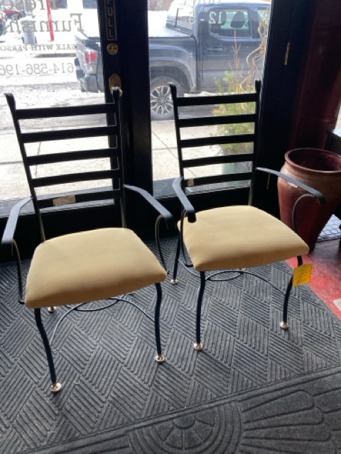Pair Metal Mustard Covered Black Chair