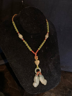 Nylon Green/Red Fish Jade Necklace