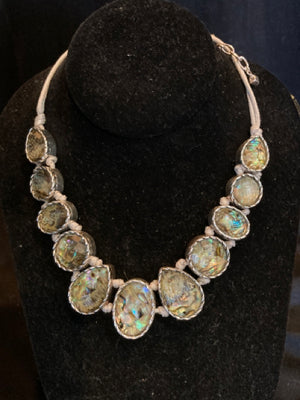 Silver Plated Teardrop Abalone Necklace