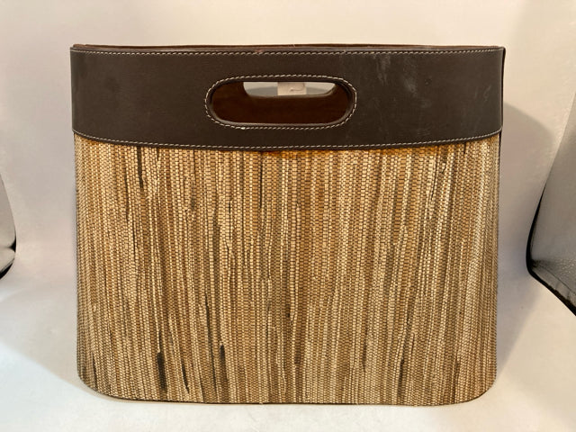Modern Brown Fiber Leather With Handle Oval Basket