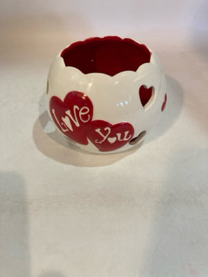 Valentine's White/Red Ceramic Heart Candleholder(s)