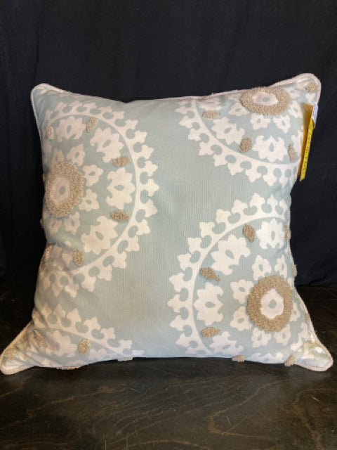 Blue/Tan Tweed Floral Pillow
