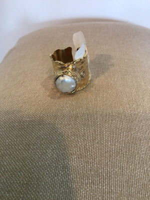 Gold Adjustable Pearl Ring