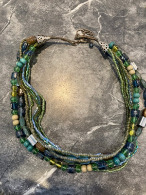 Green Multi Strand Beads Necklace