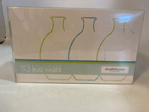 Bud Green Glass Set of 3 Vase